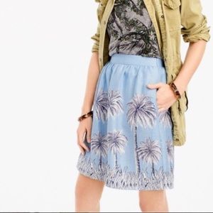 J. Crew Blue Linen Palm Tree Skirt Sz 8
